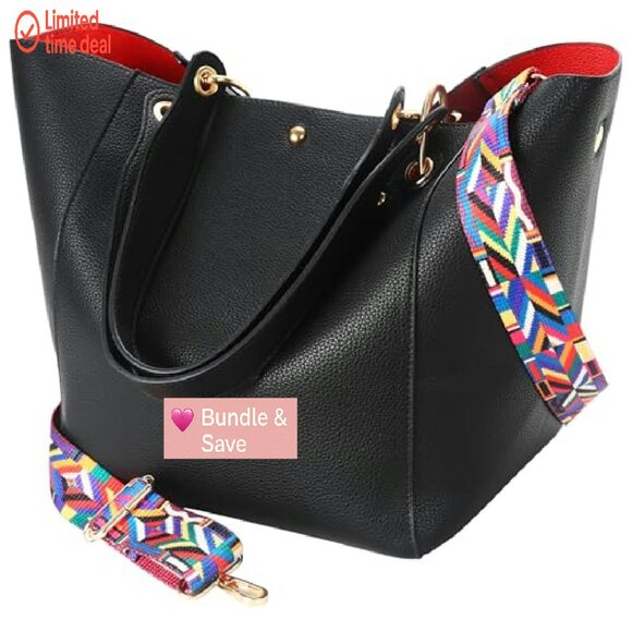 Large Vegan Leather Tote Bag with Detachable Straps & Interior Pockets - Picture 2 of 7